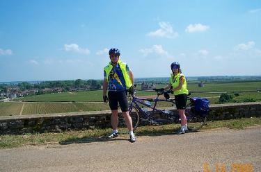 John and Dorothy on Bike at Lois Jadot Vineyards